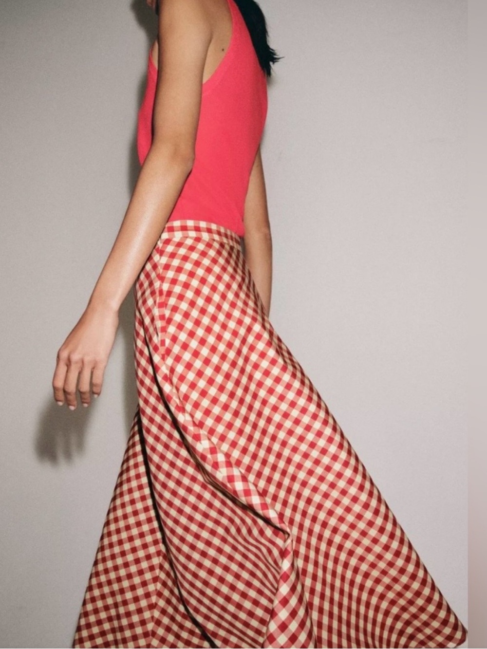 Zara Red and Cream Gingham Circle Skirt